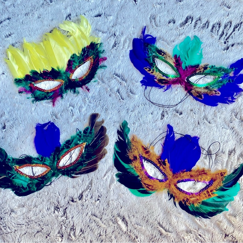 Mardis Gras Festival or Halloween Feather and Sequence Mask Bundle of Four